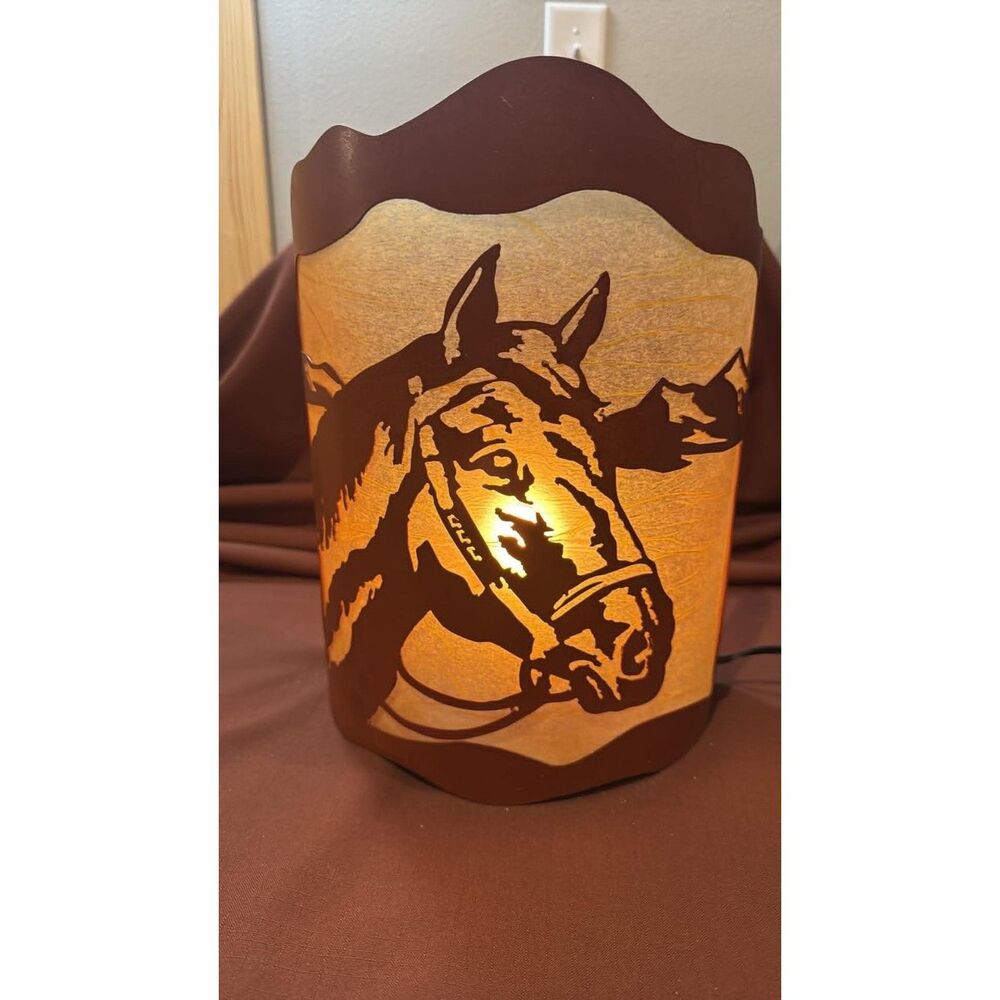 Rustic Western Backlit Horse Head Lamp Metal & Plastic Wall Mount Or Desktop